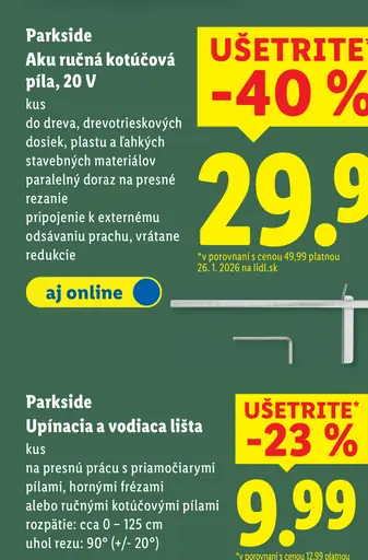 Parkside aku ručná kotúčová píla 20 V