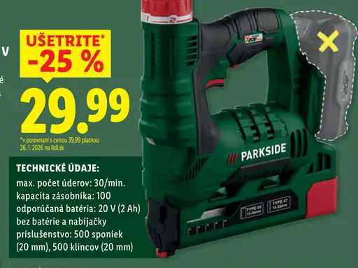 Parkside Aku sponkovačka 20 V