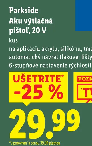 Parkside aku vytlačná pištoľ 20 V