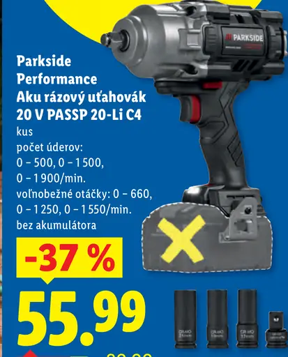Parkside Performance aku rázový uťahovák 20 V PASS P 20-Li C4