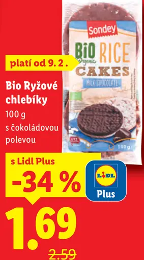 Sondey Bio ryžové chlebíky s čokoládovou polevou