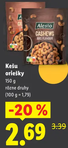 Alesto kešu oriešky rôzne druhy