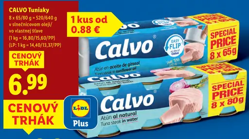 Calvo tuniaky v slnečnicovom oleji alebo vo vlastnej šťave