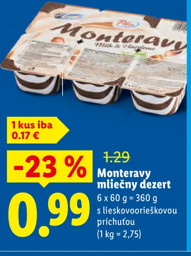Pilos Monteravy mliečny dezert s lieskovoorechovou príchuťou
