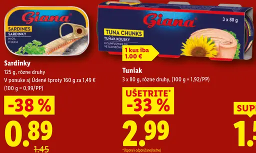 Giana tuniak kúsky v oleji v náleve