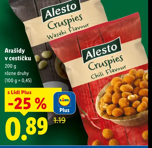 Alesto arašidy v cestíčku rôzne druhy