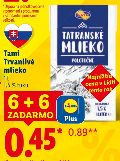 Tami Trvanlivé mlieko polotučné 1,5 % tuku
