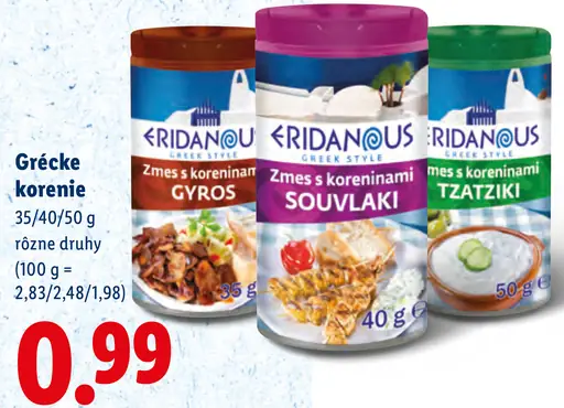 Eridanous grécke korenie Gyros, Souvlaki, Tzatziki