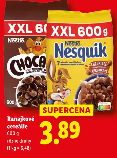 Nestlé raňajkové cereálie Chocapic alebo Nesquik