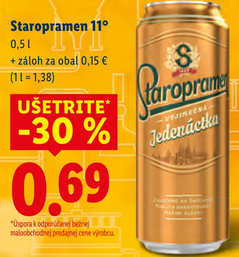 Staropramen 11° svetlý ležiak plechovka