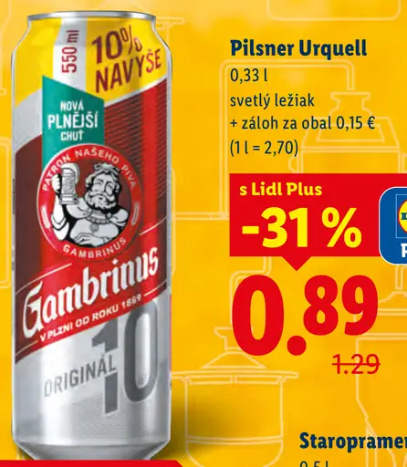 Gambrinus 10° svetlý ležiak plechovka
