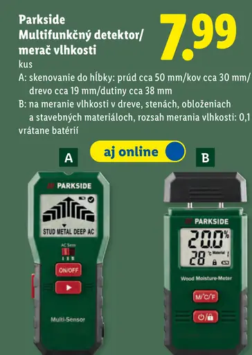 Parkside Multifunkčný detektor/merač vlhkosti