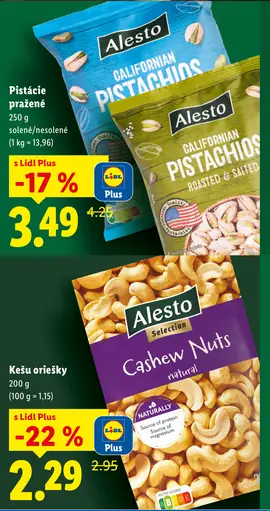 Alesto pistácie pražené solené/nesolené