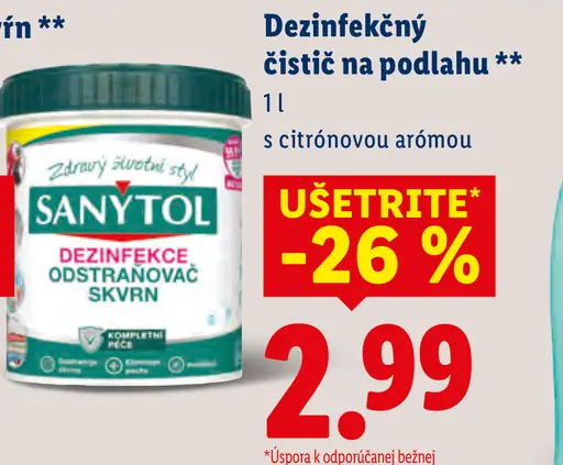 Sanytol dezinfekčný čistič na podlahu s citrónovou arómou