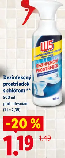 W5 dezinfekčný prostriedok s chlórom proti plesniam
