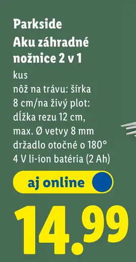 Parkside Aku záhradné nožnice 2 v 1