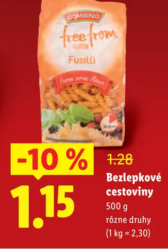 Bezlepkové cestoviny fusilli rôzne druhy