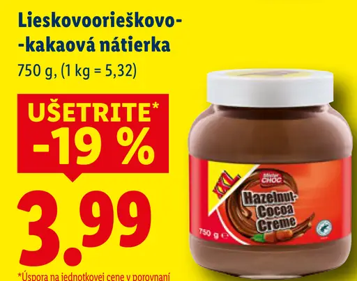 Bellarom lieskovooriešková kakaová nátierka