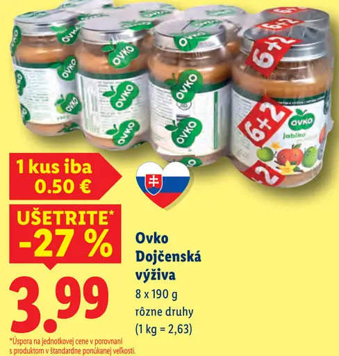 Ovko dojčenská výživa rôzne druhy