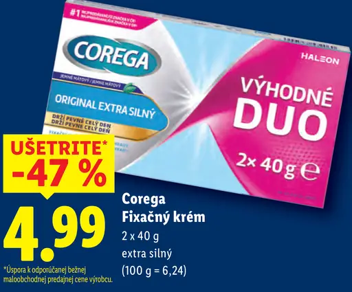 Corega fixačný krém na zubné náhrady výhodné duo