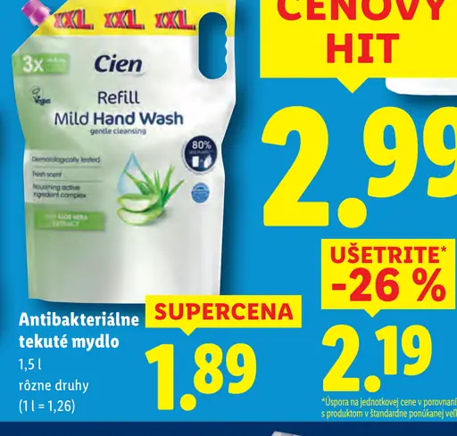 Cien antibakteriálne tekuté mydlo Refill Mild Hand Wash