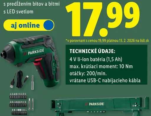 Parkside Aku skrutkovač 4 V