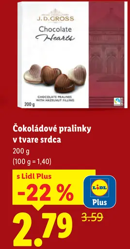 J.D. Gross čokoládové pralinky v tvare srdca