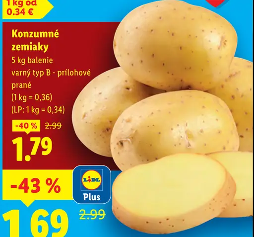 Konzumné zemiaky varný typ B - prílohové neprané