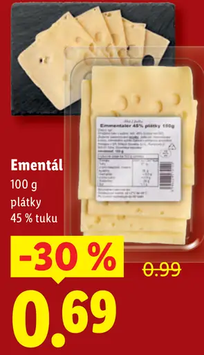 Ementál plátky 45 % tuku
