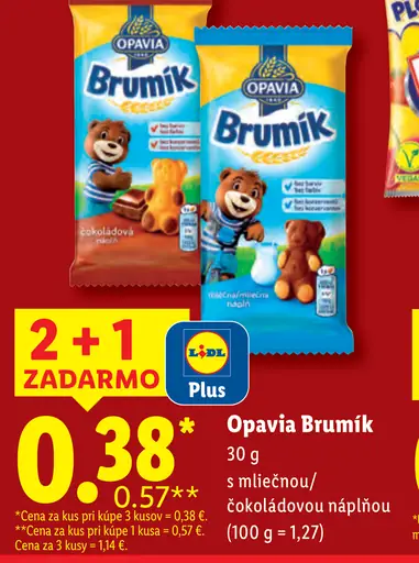 Opavia Brumík s mliečnou/čokoládovou náplňou
