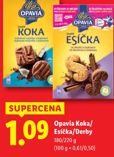 Opavia Zlate Koka sušienky s kakaovou náplňou