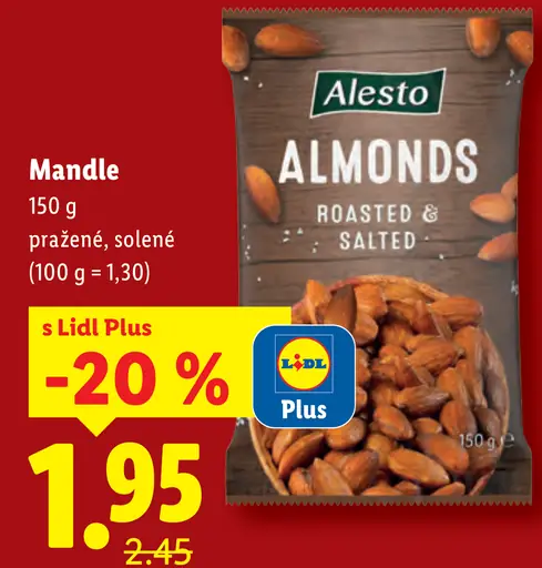 Alesto mandle jadrá pražené solené