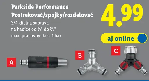 Parkside Performance postrekovač/spojky/rozdelo vač 3/4-dielna súprava na záhradnú hadicu