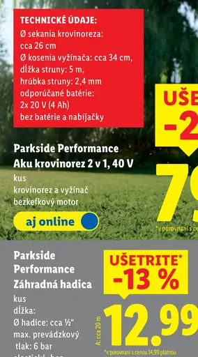 Parkside Performance aku krovinorez 2 v 1, 40 V
