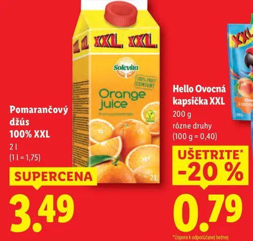 Solevita pomarančový džús 100% XXL