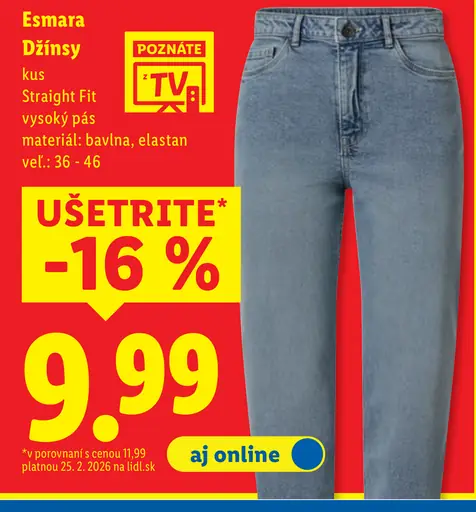 Esmara džínsy Straight Fit s vysokým pásom