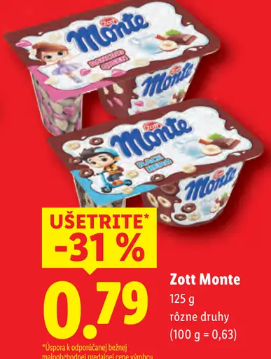 Zott Monte mliečny dezert rôzne druhy