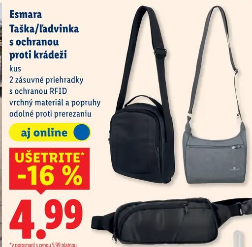 Esmara taška / ľadvinka s ochranou proti krádeži