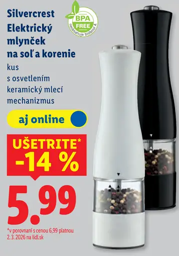 Silvercrest elektrický mlynček na soľ a korenie s osvetlením a keramickým mlecím mechanizmom