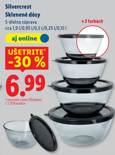 Silvercrest sklenené dózy, 5-dielna súprava