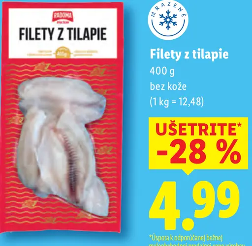 Radoma filety z tilapie bez kože, mrazené