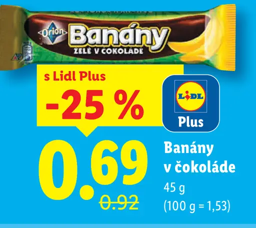 Orion Banány XXL čokoládová tyčinka s banánovou náplňou