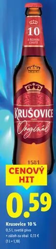 Krušovice svetlé pivo, 10 % plechovka