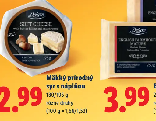 Deluxe mäkký prírodný syr s náplňou rôzne druhy
