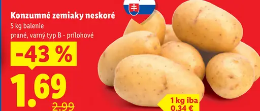 Konzumné zemiaky varný typ B - prílohové neprané