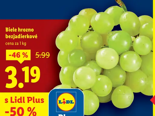 Biele hrozno bezjadierkové s Lidl Plus