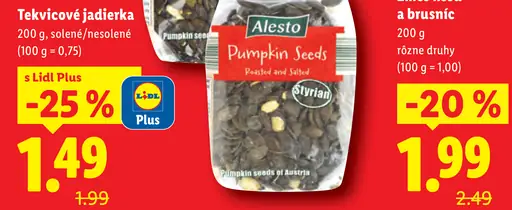 Alesto tekvicové jadierka solené alebo nesolené