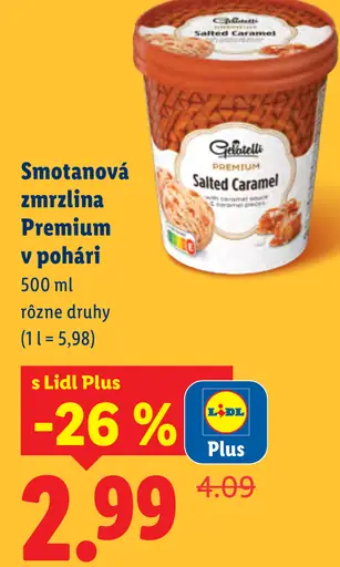 Gelatelli smotanová zmrzlina Premium v pohári slaný karamel