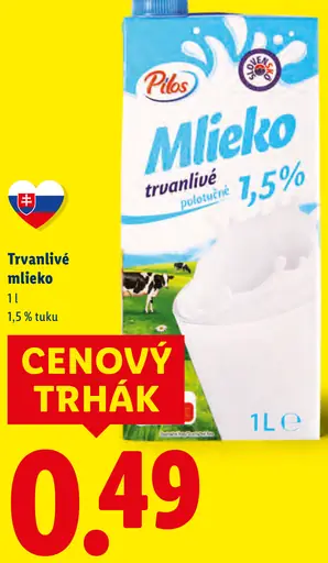 Pilos trvanlivé mlieko 1,5 % tuku