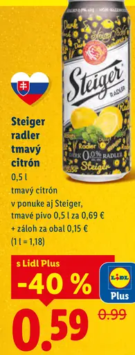 Steiger radler tmavý citrón plechovka